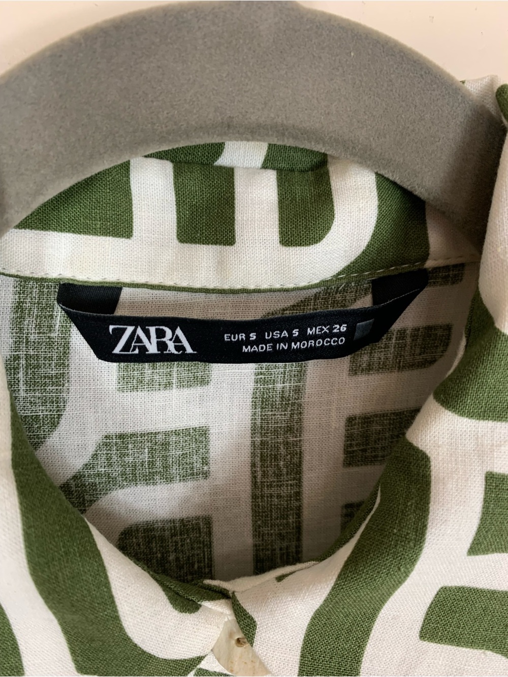 Women's Zara Green White Geometric Print Linen Blend 3/4 Sleeve Mini Dress Small - Picture 4 of 7
